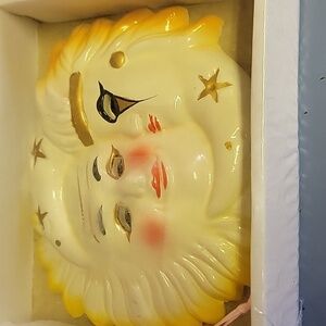 NIP ceramic sun and moon wall hanger colors yellow and gold